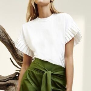 ALEXIS White Pleated Sleeve Tee size XS